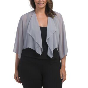 ALEX EVENING Silver Hanky Hem Short Bolero Jacket